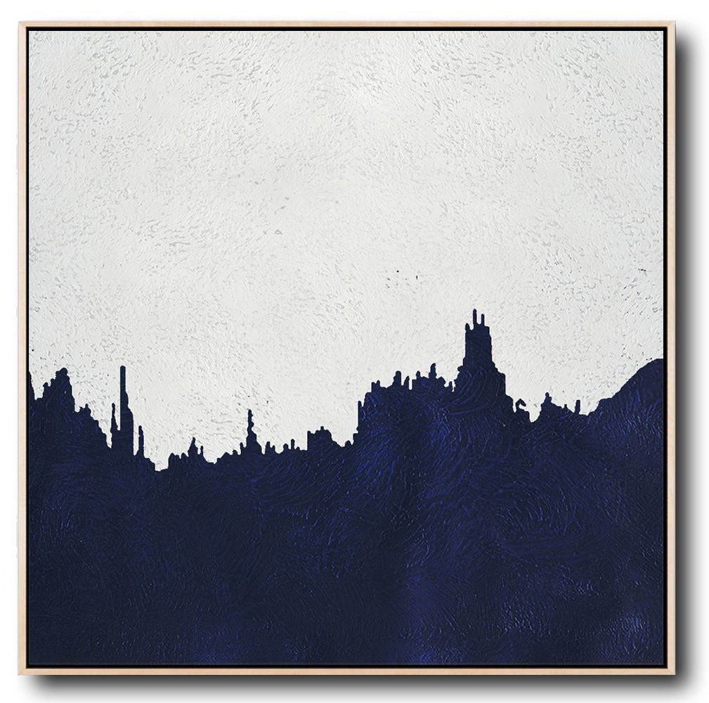 Buy Large Canvas Art Online - Hand Painted Navy Minimalist Painting On Canvas - Local Art Galleries Large